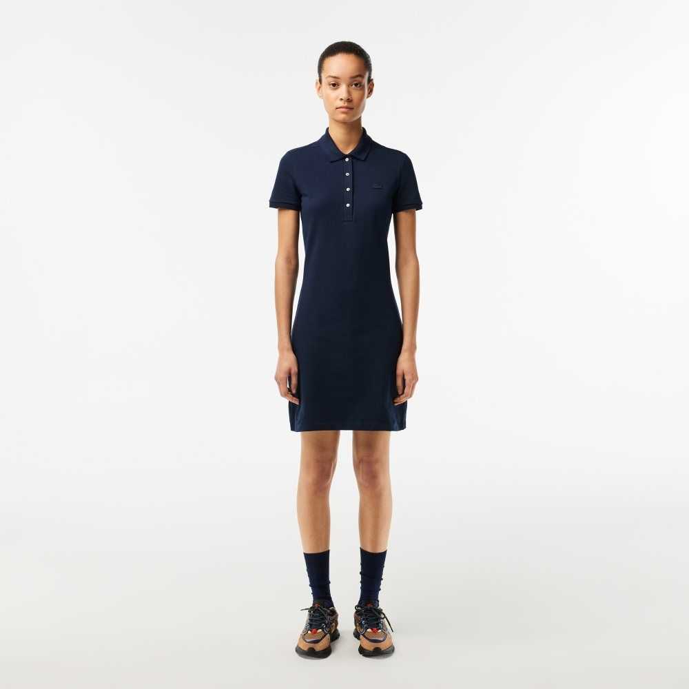 Lacoste Stretch Cotton Pique Polo Dress Navy Blue | DJOG-51936
