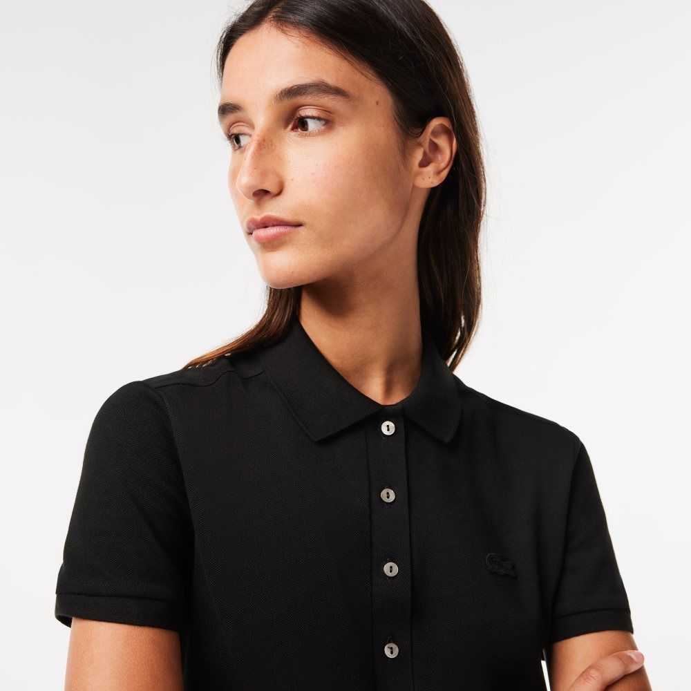 Lacoste Stretch Cotton Pique Polo Dress Black | EABR-09416