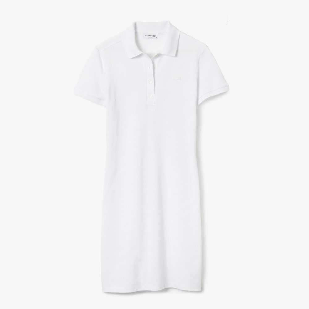 Lacoste Stretch Cotton Pique Polo Dress White | UJIC-48261