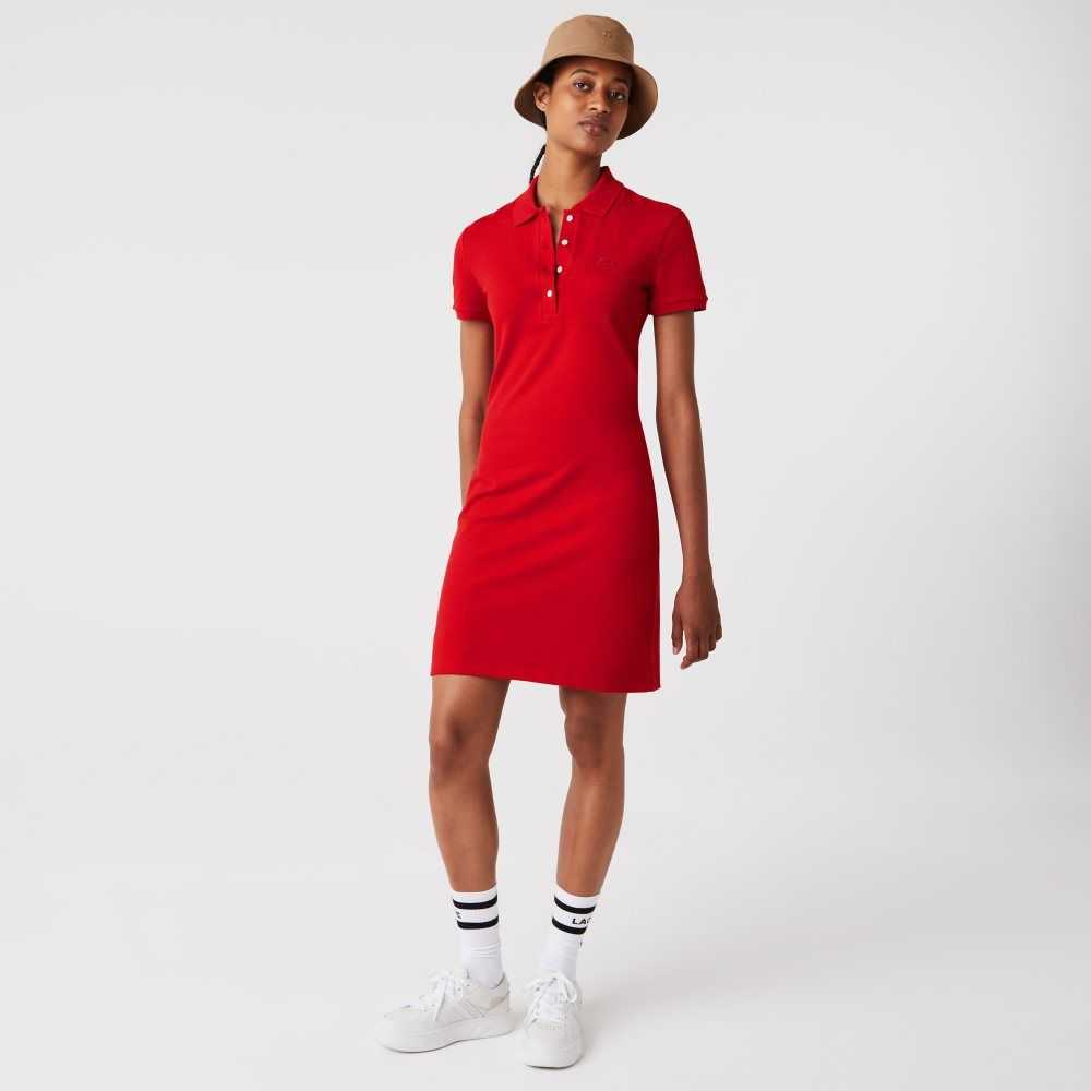 Lacoste Stretch Cotton Pique Polo Dress Red | UJME-63940