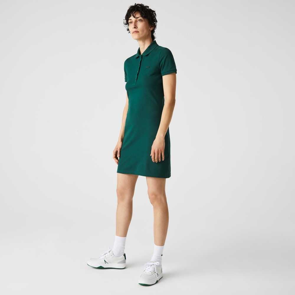 Lacoste Stretch Cotton Pique Polo Dress Green | YKFN-40719