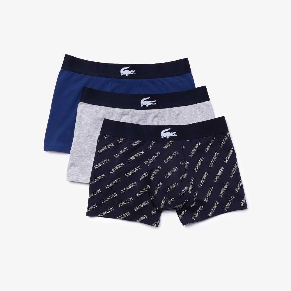 Lacoste Stretch Cotton Trunk 3-Pack Navy Blue / White / Grey Chine / Navy Blue | HVTN-84593