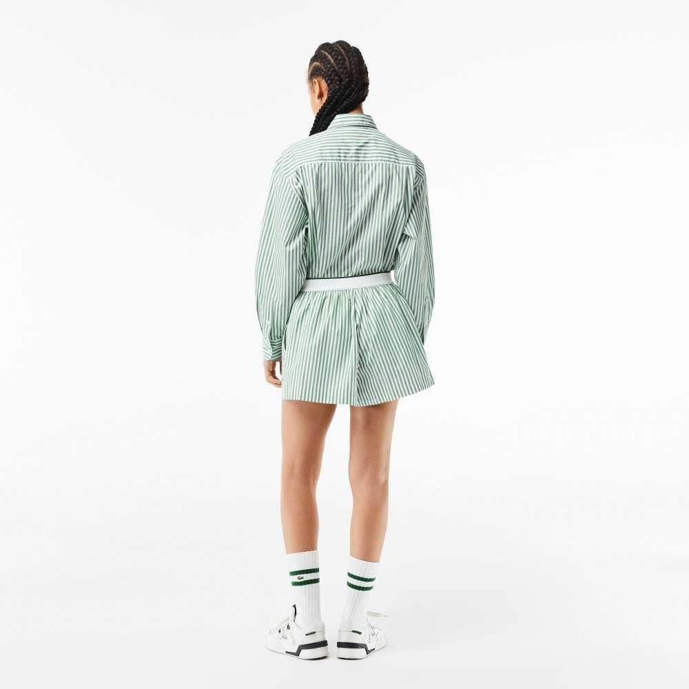 Lacoste Striped Cotton Poplin Shorts Green / White | JXKG-43016