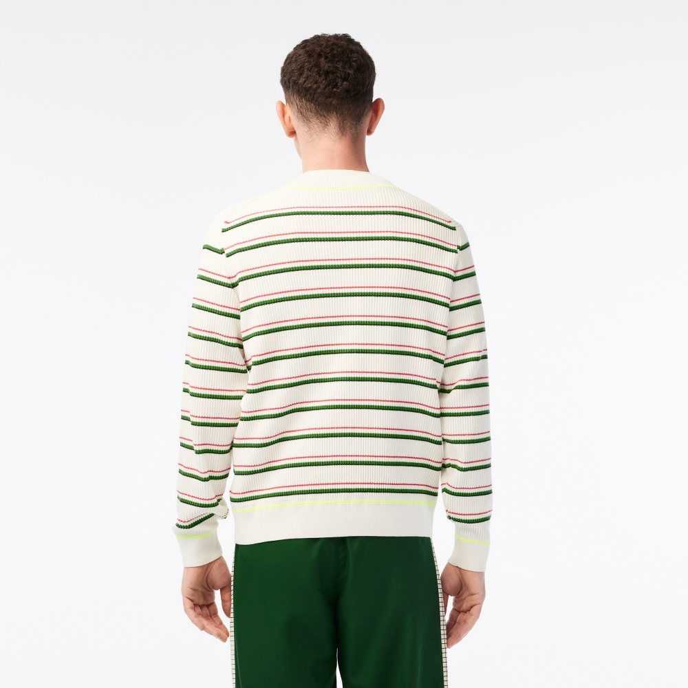 Lacoste Striped French Made V-Neck Sweater White | RBSX-96538