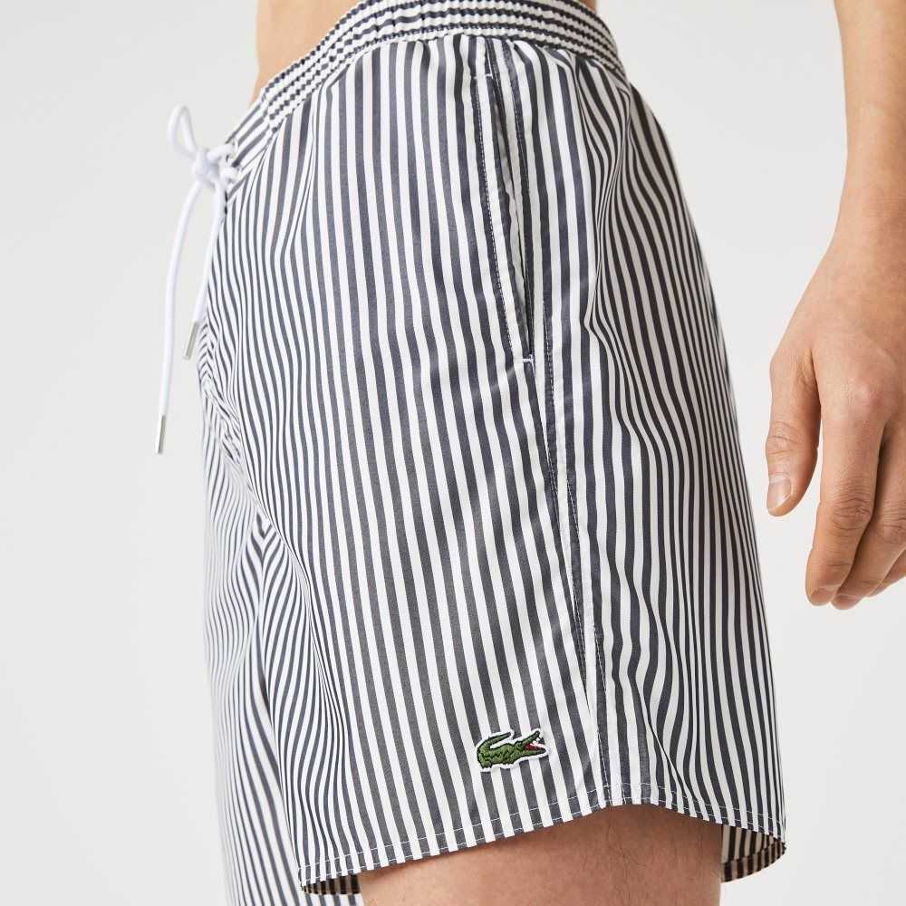 Lacoste Striped Swimming Trunks Navy Blue / White | GZKW-62093