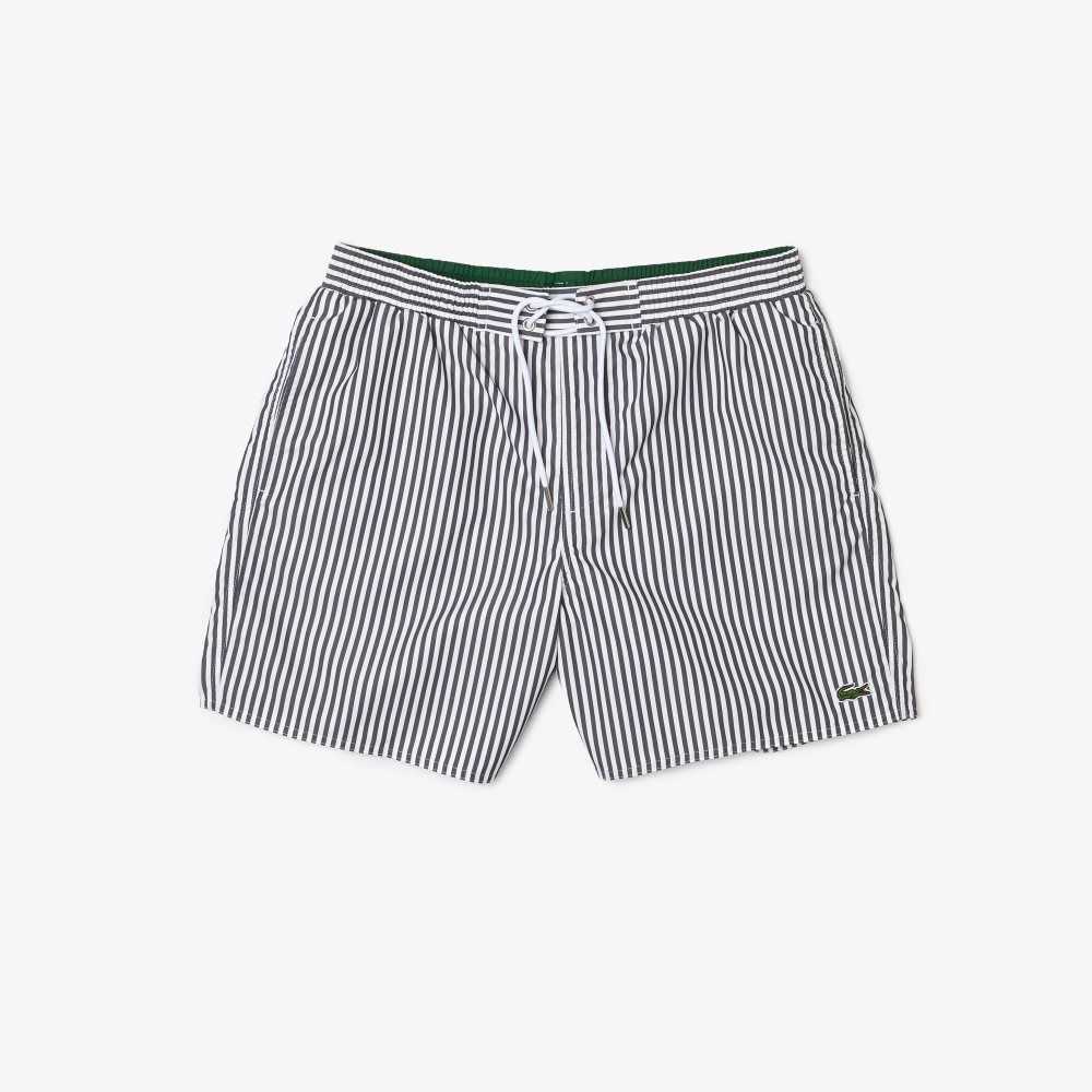 Lacoste Striped Swimming Trunks Navy Blue / White | GZKW-62093