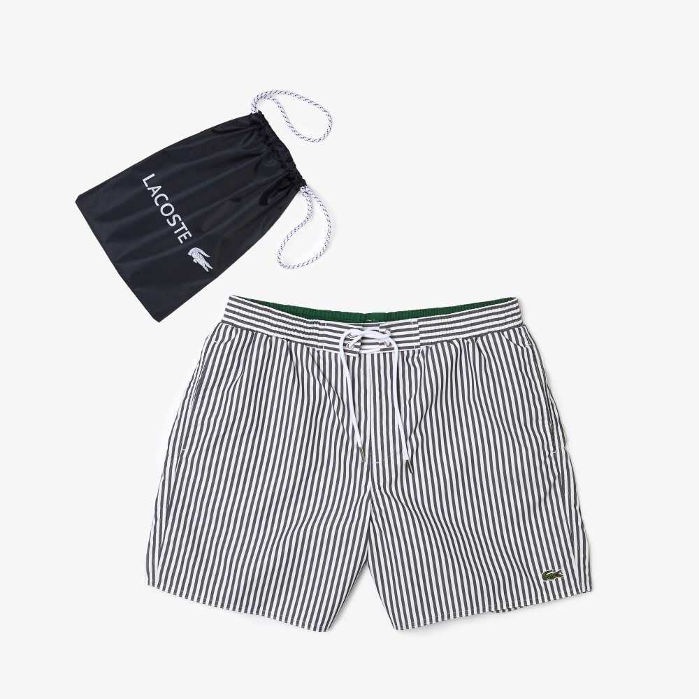 Lacoste Striped Swimming Trunks Navy Blue / White | GZKW-62093