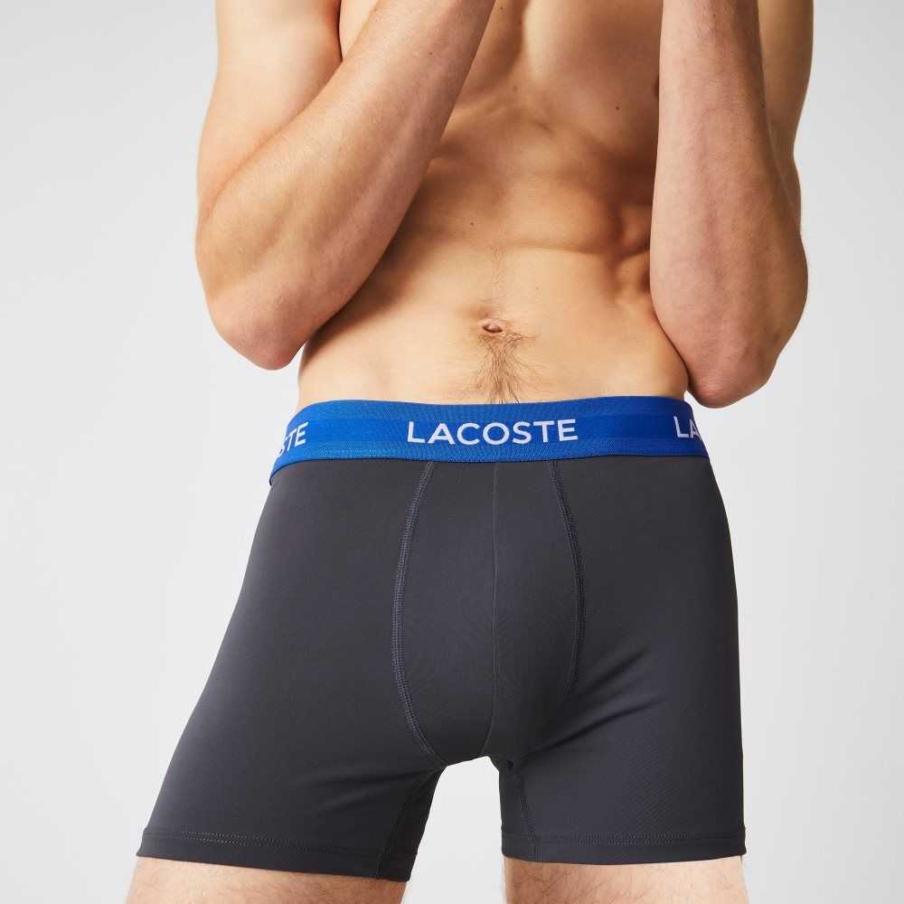 Lacoste Striped Waist Microfiber Trunk 3-Pack Dark Grey / Red / Blue / Black | BHRF-29407