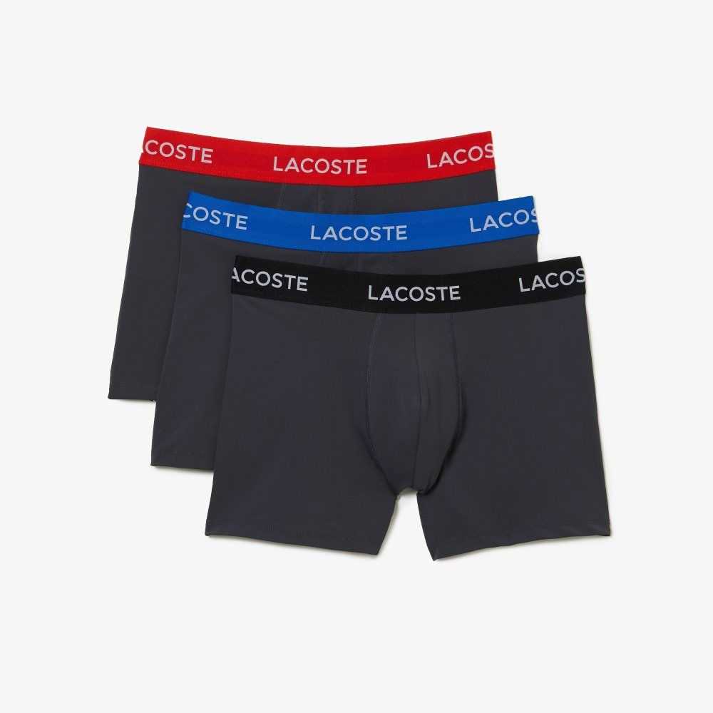 Lacoste Striped Waist Microfiber Trunk 3-Pack Dark Grey / Red / Blue / Black | BHRF-29407