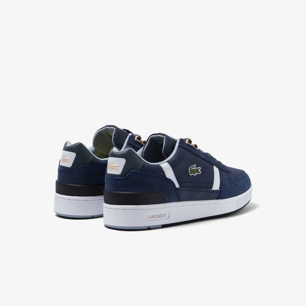 Lacoste T-Clip Leather and Suede Sneakers Nvy/Wht | ZQVH-90832