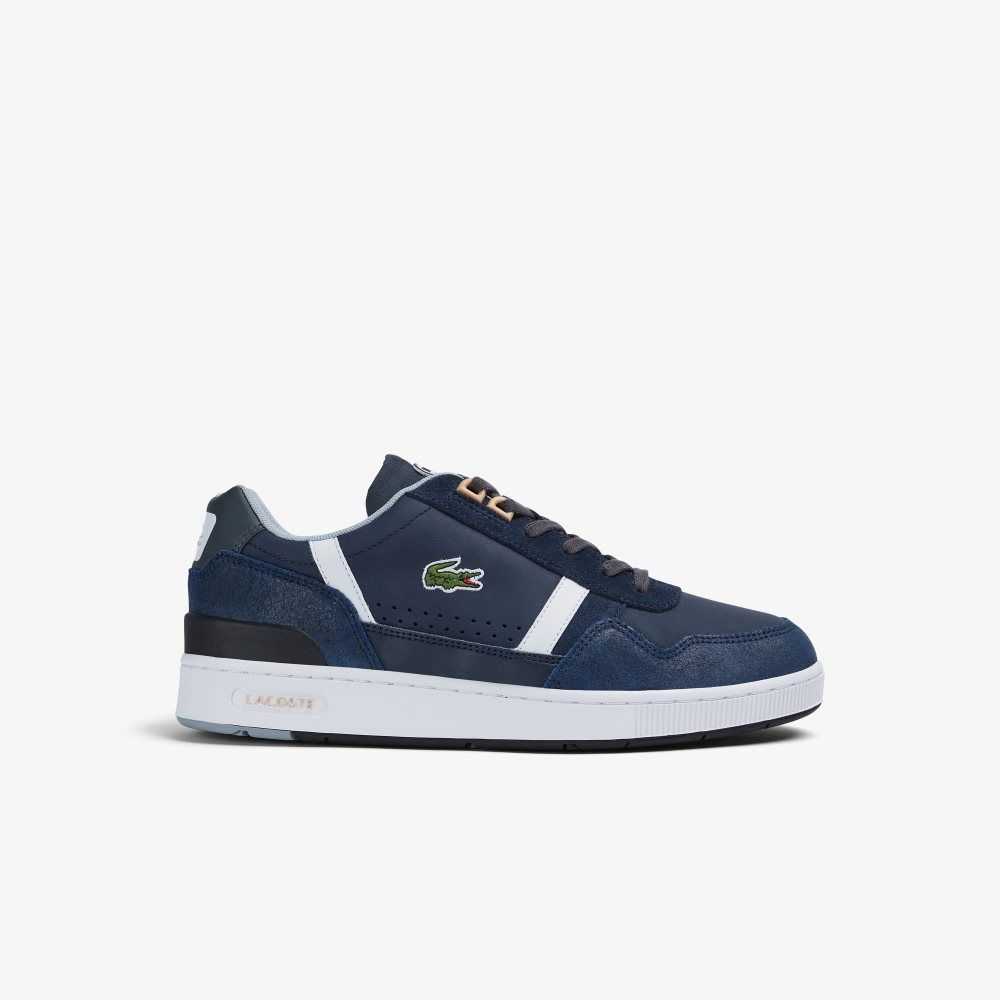 Lacoste T-Clip Leather and Suede Sneakers Nvy/Wht | ZQVH-90832