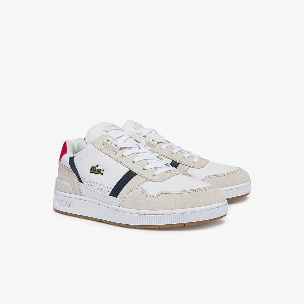 Lacoste T-Clip Tricolor Leather and Suede Sneakers Wht/Nvy/Red | WCJX-03517