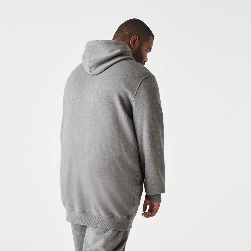 Lacoste Tall Fit Cotton Fleece Hoodie Grey Chine | QSDY-82607