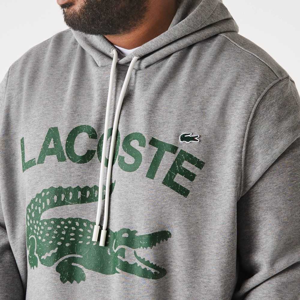 Lacoste Tall Fit Cotton Fleece Hoodie Grey Chine | QSDY-82607