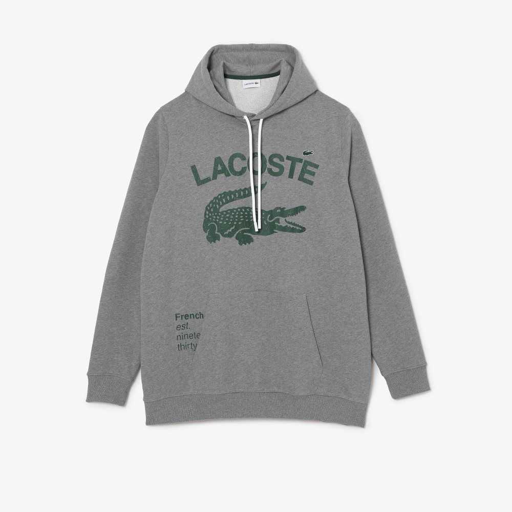 Lacoste Tall Fit Cotton Fleece Hoodie Grey Chine | QSDY-82607