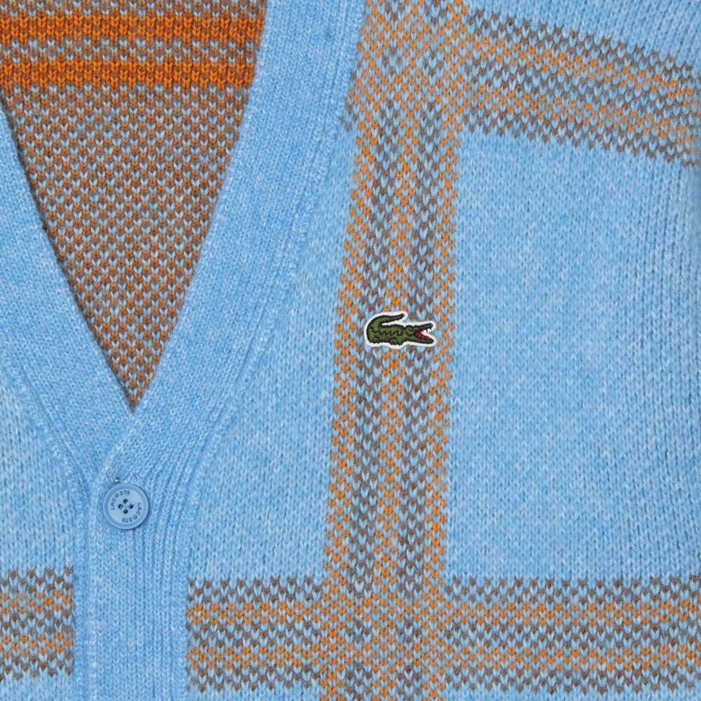 Lacoste Tartan Pattern Wool Cardigan Blue / Orange / Brown | KAVW-28104