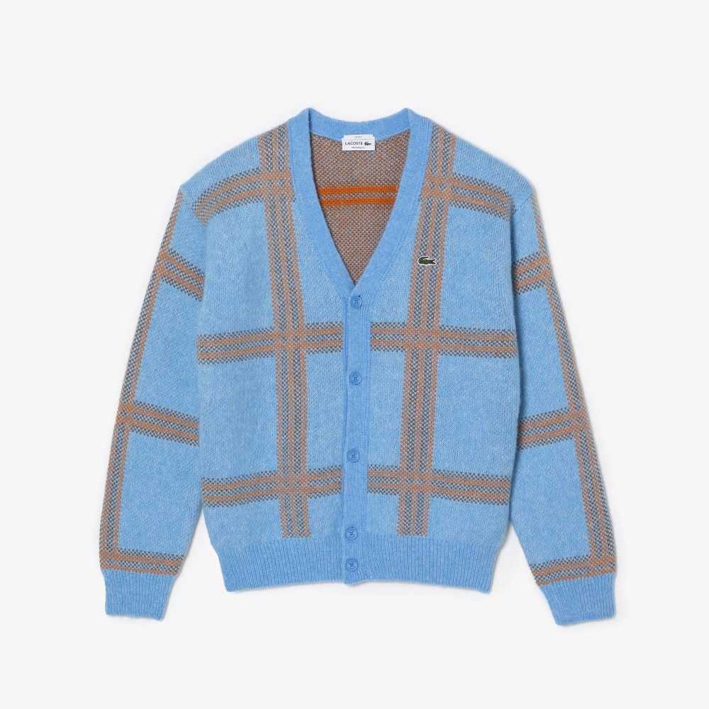 Lacoste Tartan Pattern Wool Cardigan Blue / Orange / Brown | KZHJ-32468