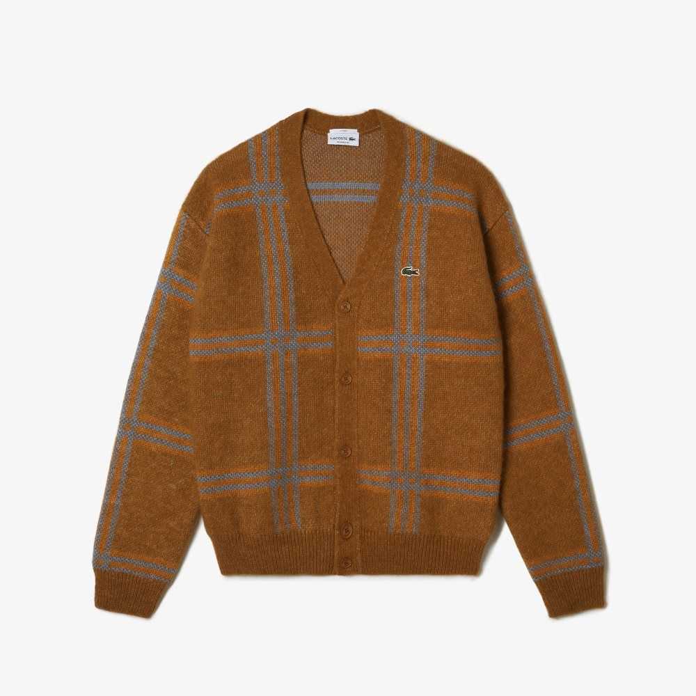 Lacoste Tartan Pattern Wool Cardigan Brown / Blue / Orange | IWML-45179