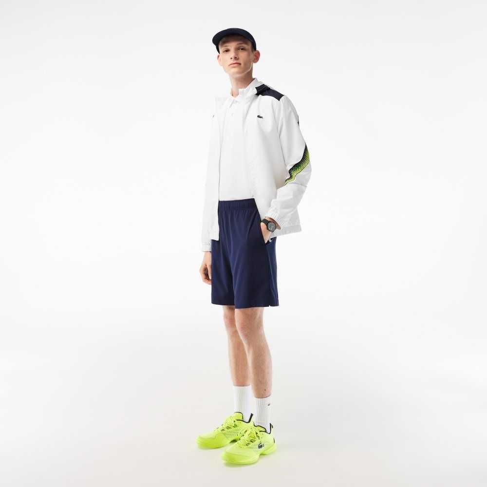 Lacoste Tennis Recycled Polyester Hooded Jacket White / Navy Blue / Yellow / Navy Blue / Yellow | BYFE-20541