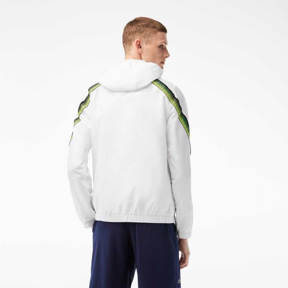 Lacoste Tennis Recycled Polyester Hooded Jacket White / Navy Blue / Yellow / Navy Blue / Yellow | BYFE-20541