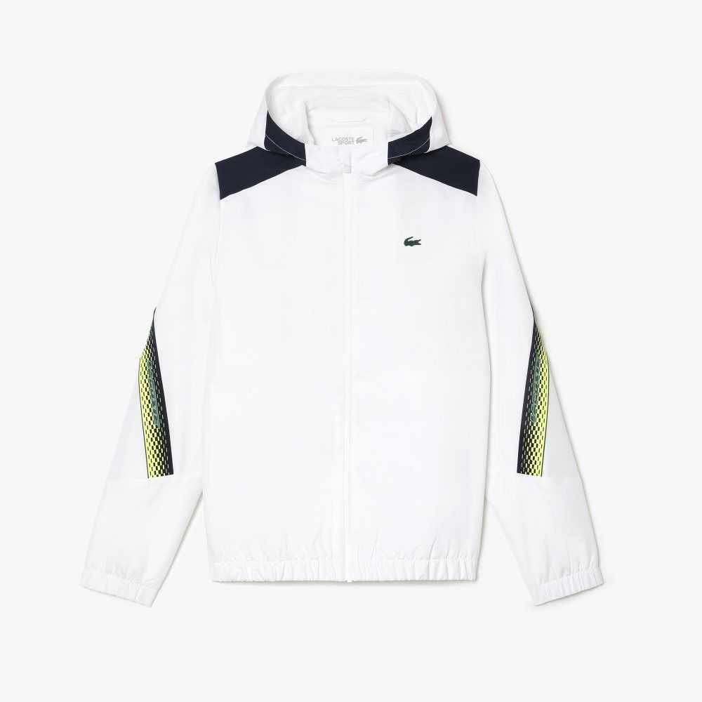 Lacoste Tennis Recycled Polyester Hooded Jacket White / Navy Blue / Yellow / Navy Blue / Yellow | BYFE-20541
