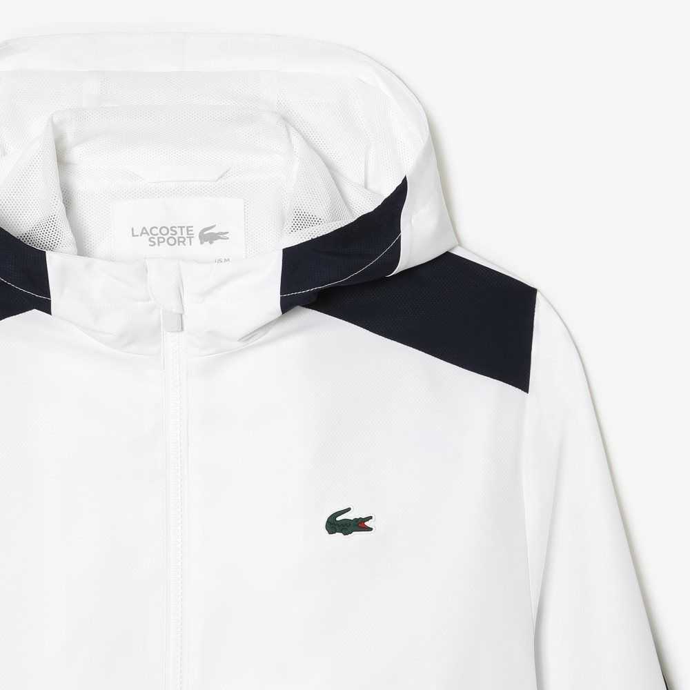 Lacoste Tennis Recycled Polyester Hooded Jacket White / Navy Blue / Yellow / Navy Blue / Yellow | BYFE-20541