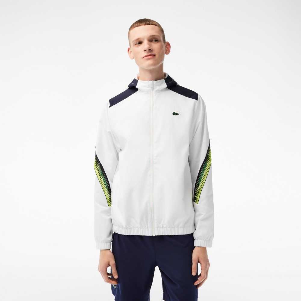 Lacoste Tennis Recycled Polyester Hooded Jacket White / Navy Blue / Yellow / Navy Blue / Yellow | BYFE-20541