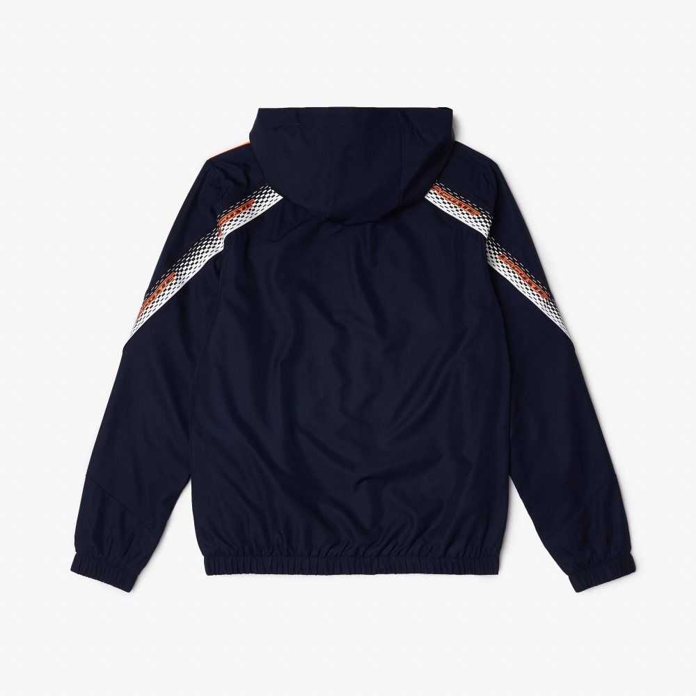 Lacoste Tennis Recycled Polyester Hooded Jacket Navy Blue / Orange / White / Orange / White | PBDZ-59648