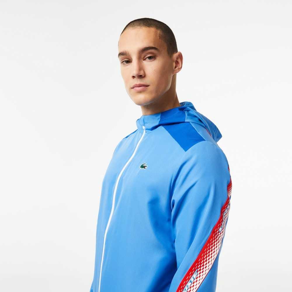 Lacoste Tennis Recycled Polyester Hooded Jacket Blue / White | WYAZ-39726