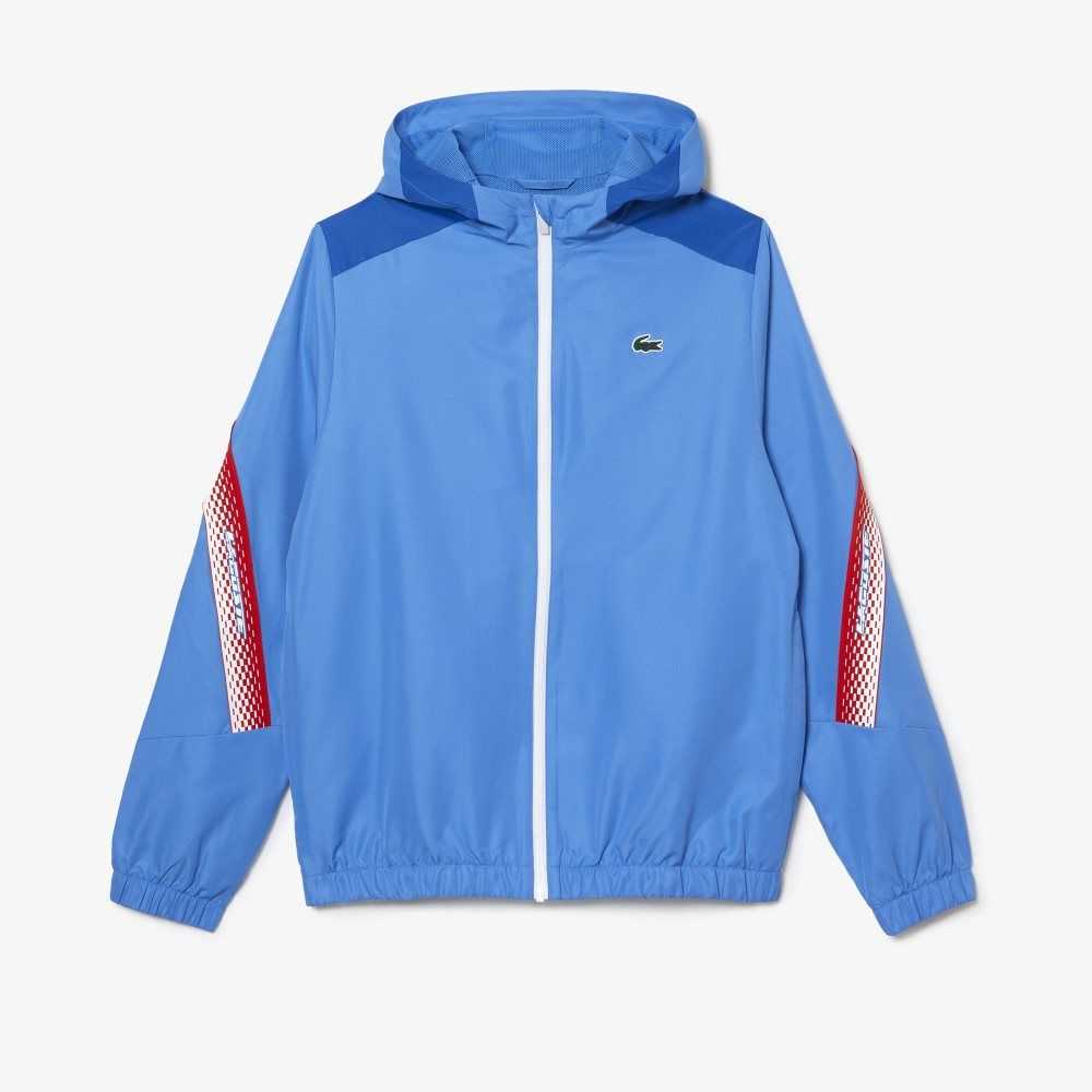 Lacoste Tennis Recycled Polyester Hooded Jacket Blue / White | WYAZ-39726