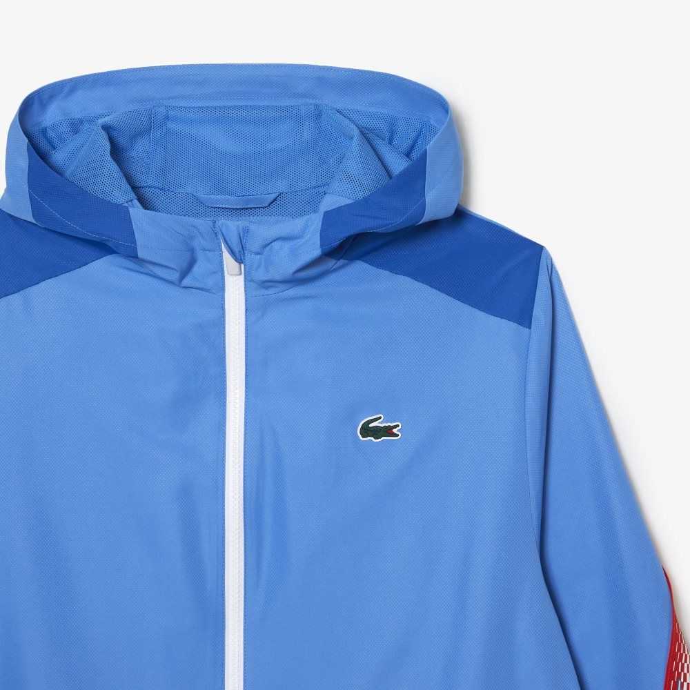 Lacoste Tennis Recycled Polyester Hooded Jacket Blue / White | WYAZ-39726