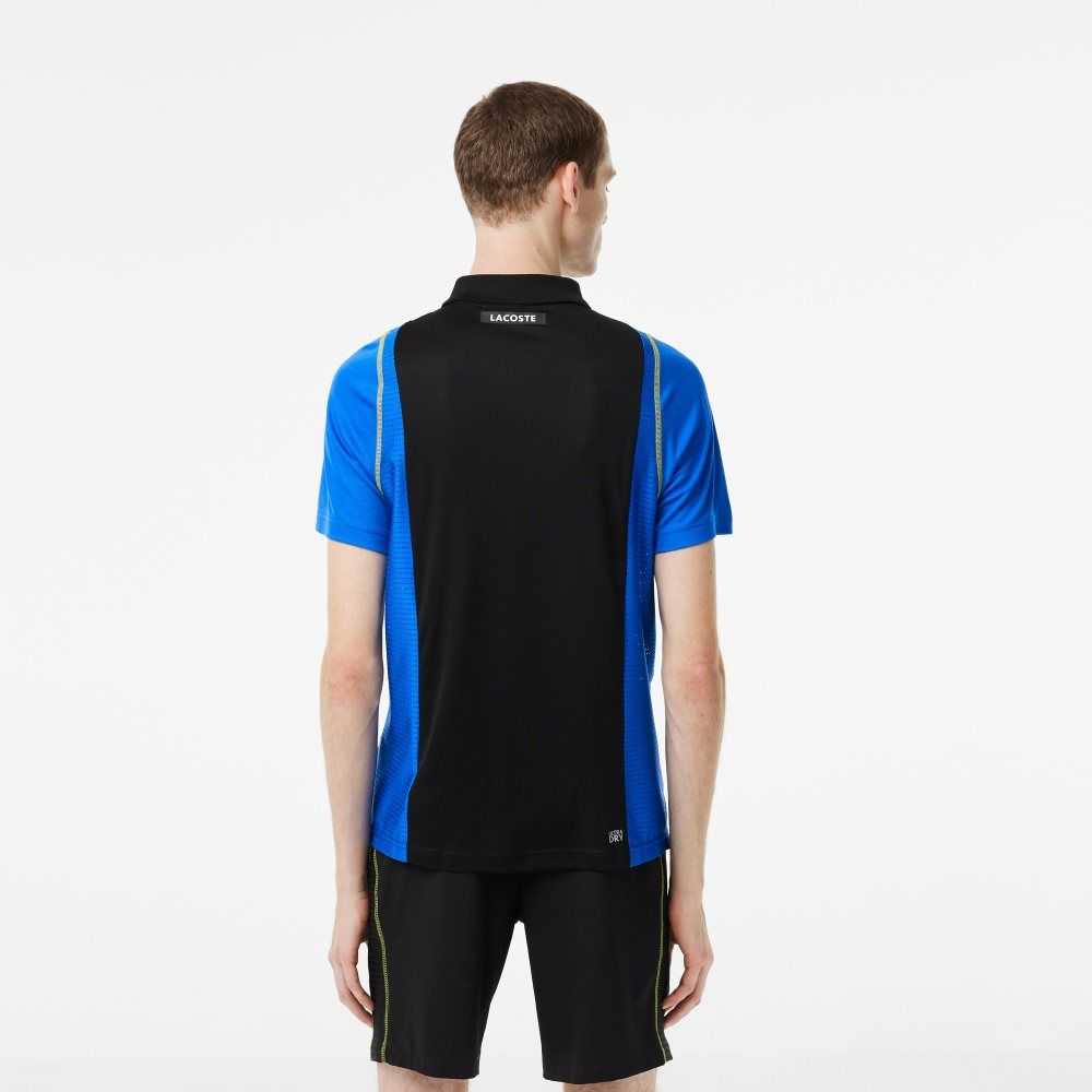 Lacoste Tennis Recycled Polyester Polo Shirt Black / Blue / Yellow | JGMI-27934