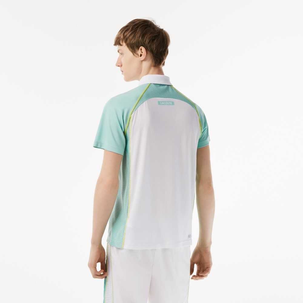 Lacoste Tennis Recycled Polyester Polo with Ultra-Dry Technology White / Light Green / Yellow | HNUJ-81267