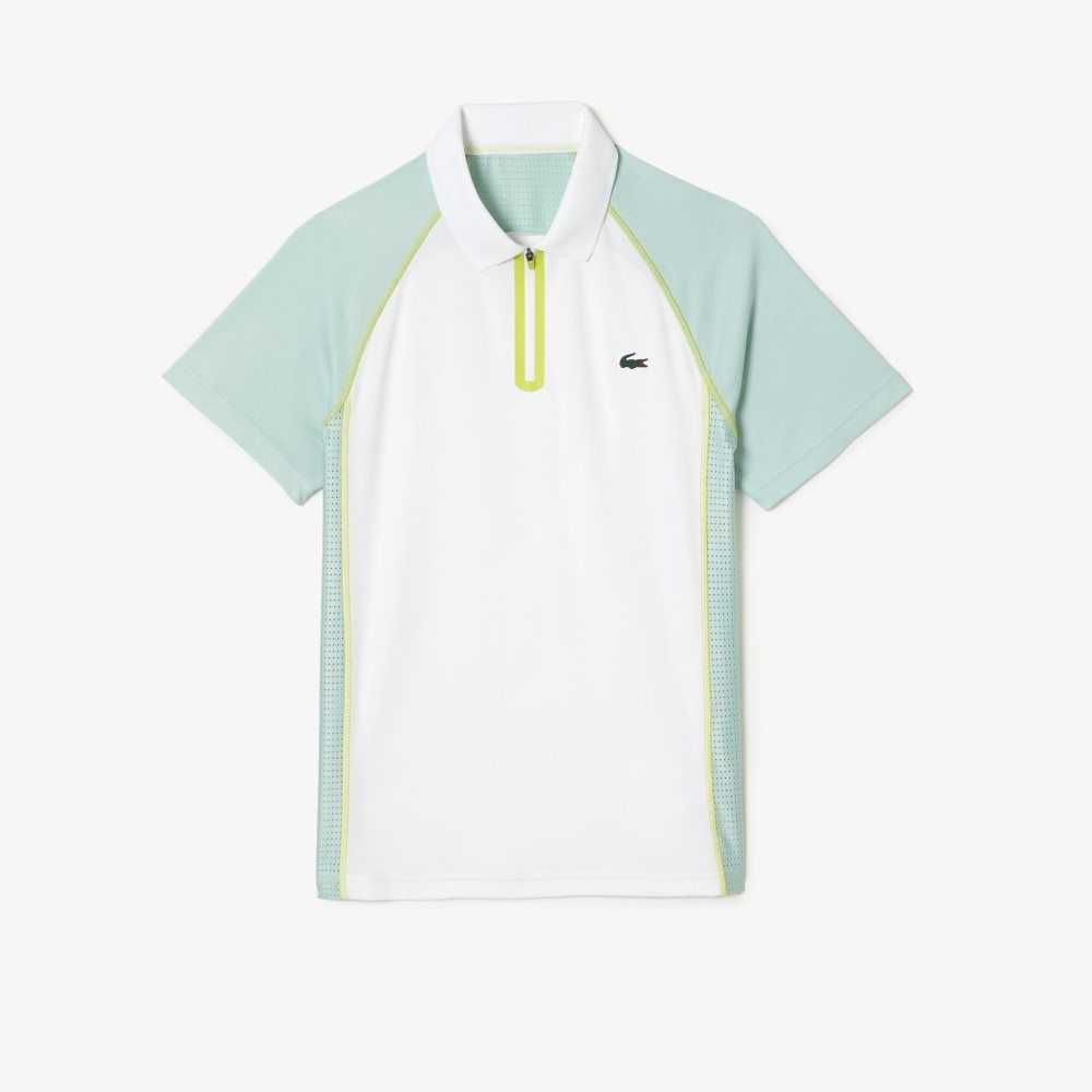 Lacoste Tennis Recycled Polyester Polo with Ultra-Dry Technology White / Light Green / Yellow | HNUJ-81267