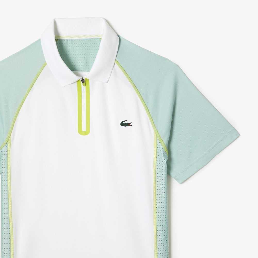 Lacoste Tennis Recycled Polyester Polo with Ultra-Dry Technology White / Light Green / Yellow | HNUJ-81267