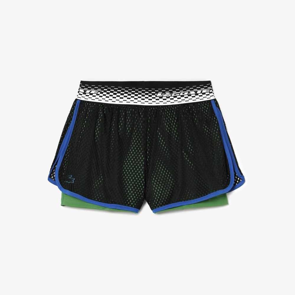 Lacoste Tennis Shorts with Built-in Undershorts Black / Green | PIML-47328
