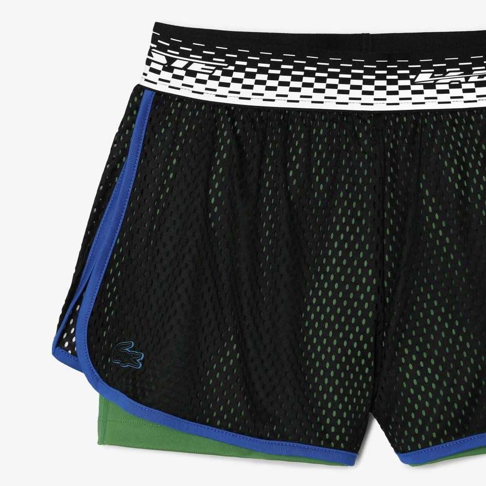 Lacoste Tennis Shorts with Built-in Undershorts Black / Green | PIML-47328