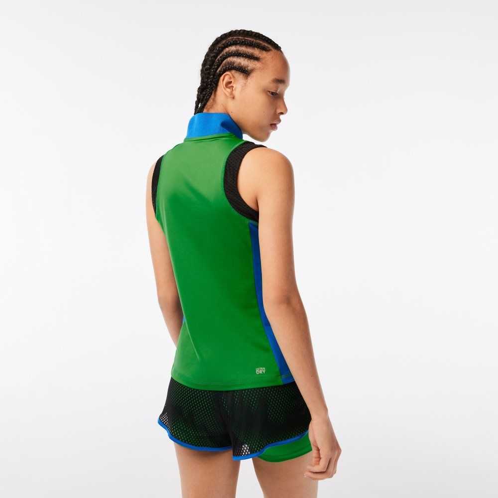 Lacoste Tennis Sleeveless Zip Neck Polo Green / Blue / Black | EJFH-02359