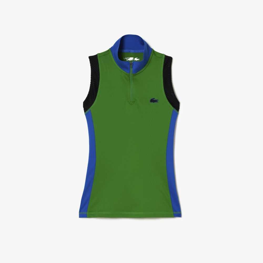 Lacoste Tennis Sleeveless Zip Neck Polo Green / Blue / Black | EJFH-02359