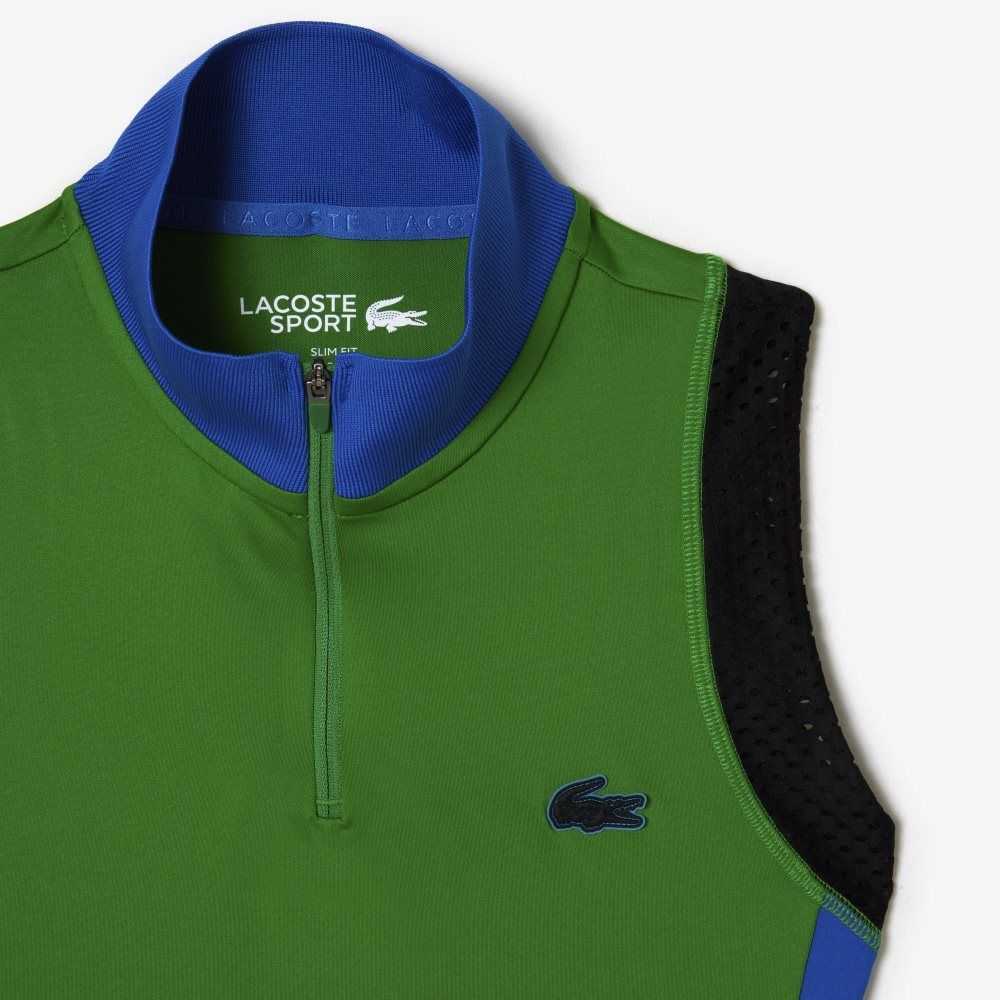 Lacoste Tennis Sleeveless Zip Neck Polo Green / Blue / Black | EJFH-02359