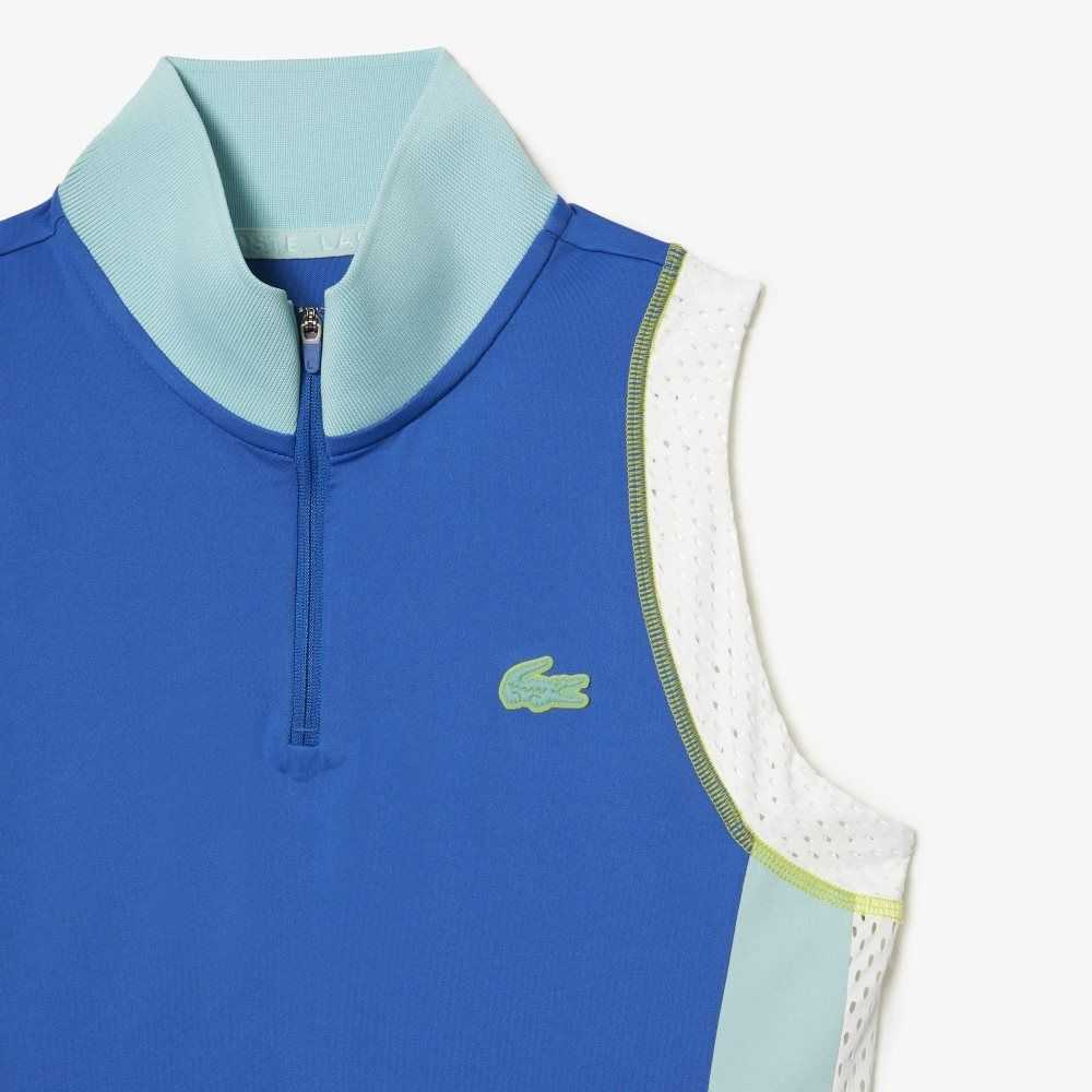 Lacoste Tennis Sleeveless Zip Neck Polo Blue / Light Green / White | WBDG-86704