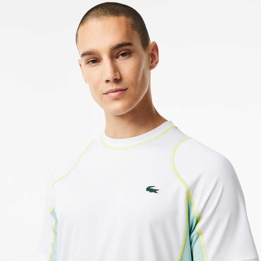 Lacoste Tennis T-Shirt in Tear Resistant Pique White / Light Green / Yellow | RXUT-97508