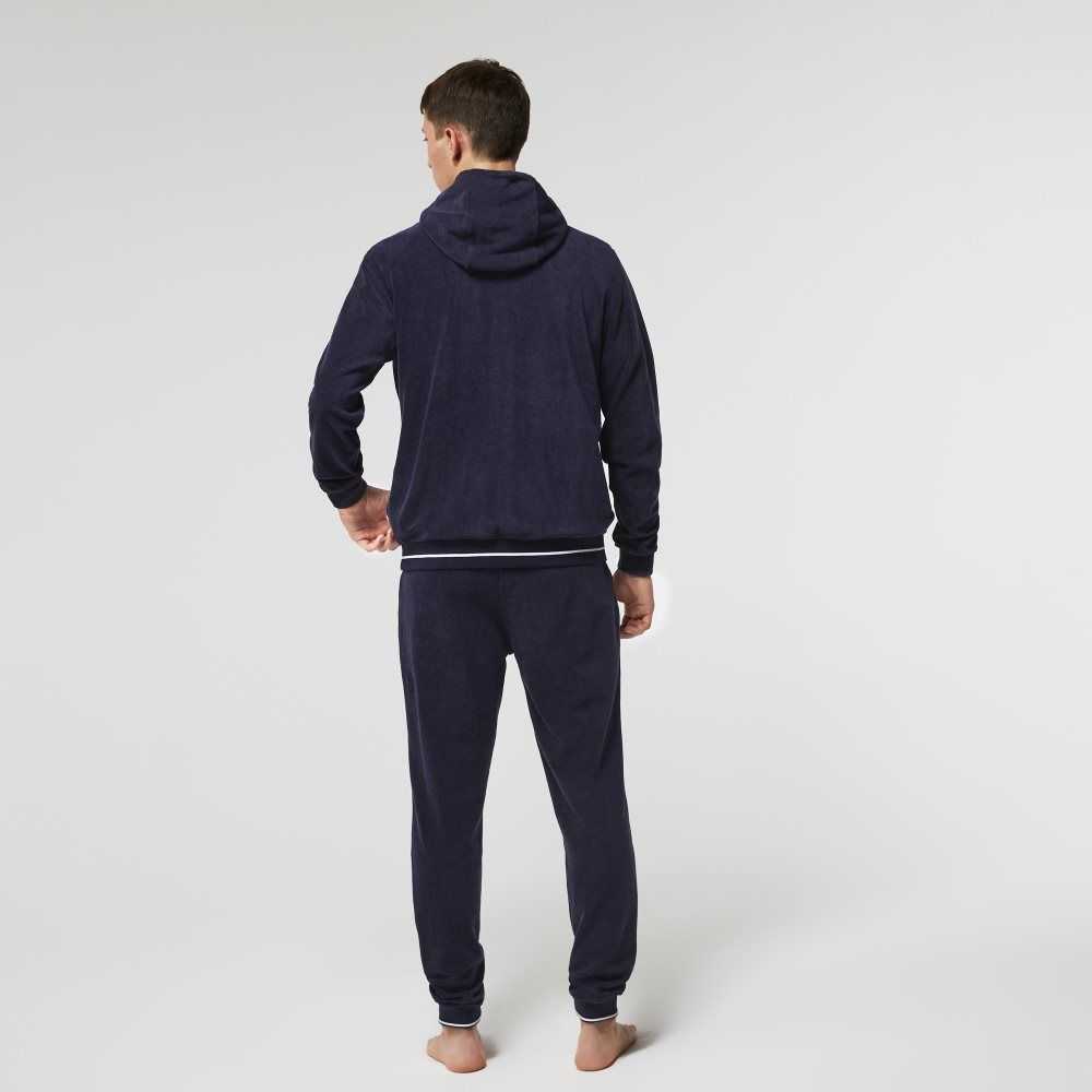 Lacoste Terrycloth Zip Lounge Sweatshirt Navy Blue | IPYQ-98054