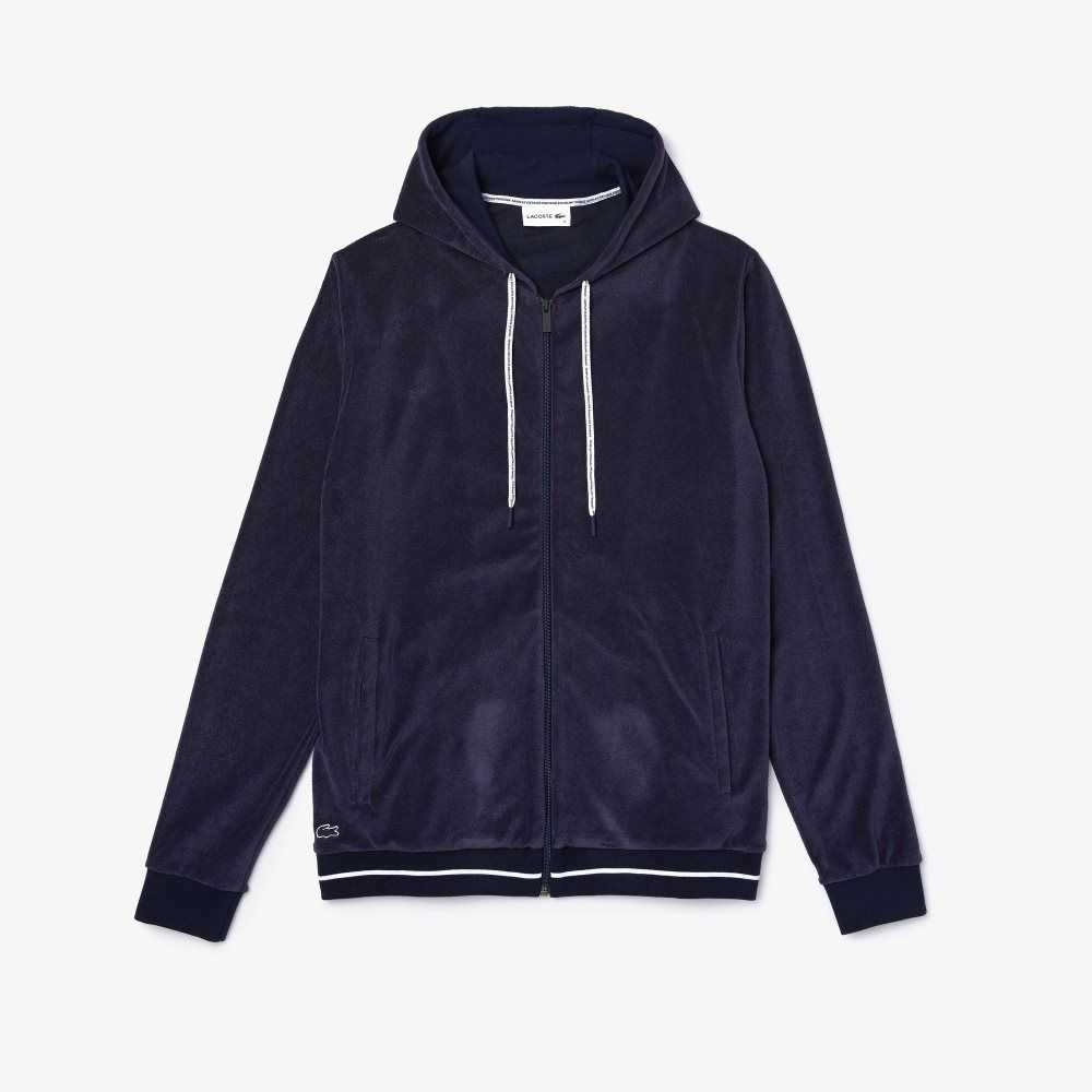 Lacoste Terrycloth Zip Lounge Sweatshirt Navy Blue | IPYQ-98054