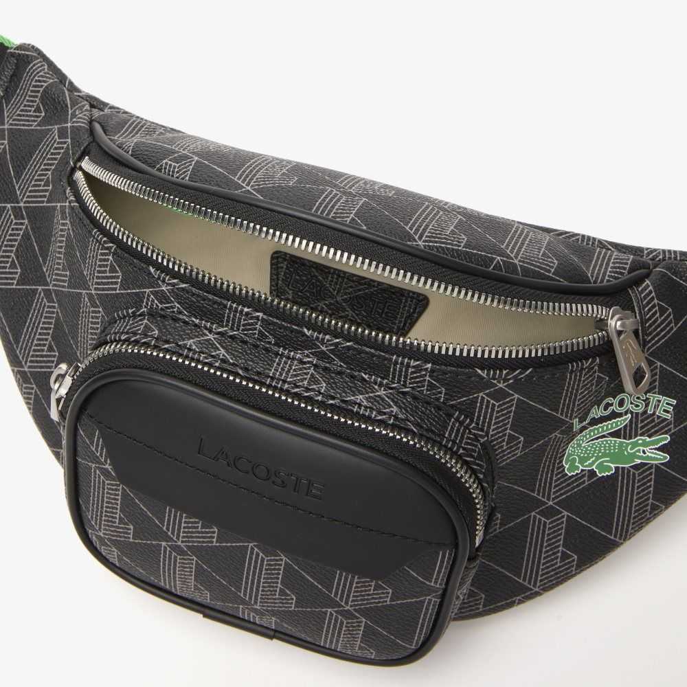 Lacoste The Blend Monogram Print Belt Bag Mono Noir Gris Estragon | LSPG-50312