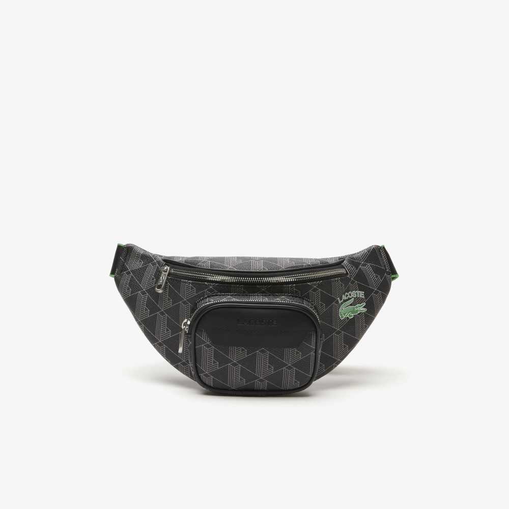 Lacoste The Blend Monogram Print Belt Bag Mono Noir Gris Estragon | LSPG-50312