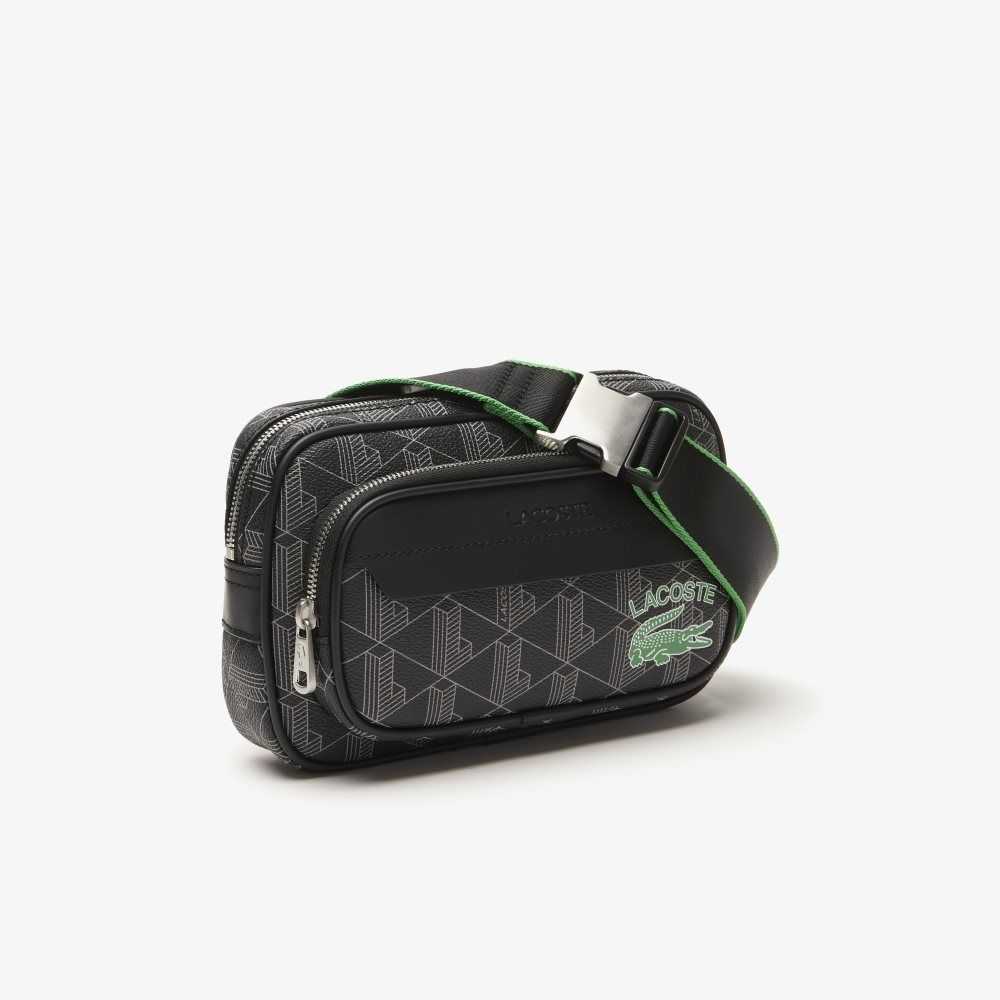 Lacoste The Blend Monogram Print Crossbody Bag: Small Mono Noir Gris Estragon | OTNE-35246