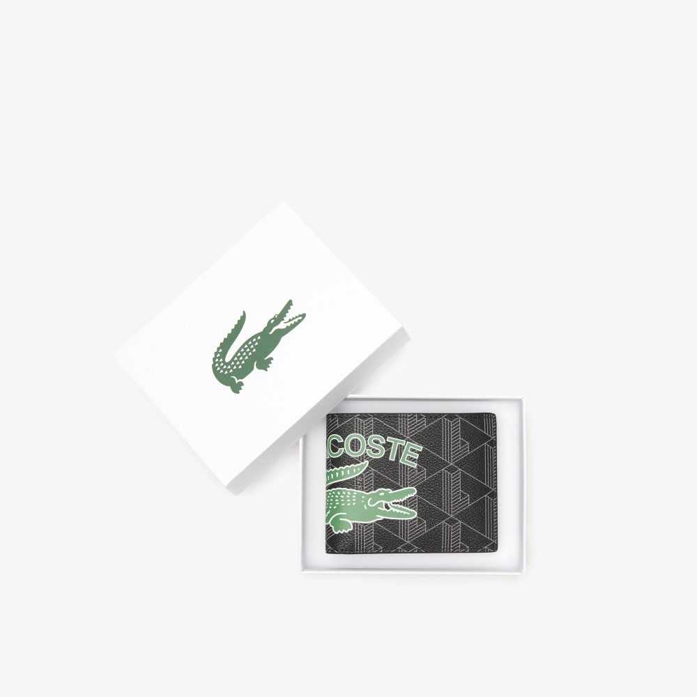 Lacoste The Blend Monogram Print Folding Wallet Mono Noir Gris Estragon | CTEX-41823