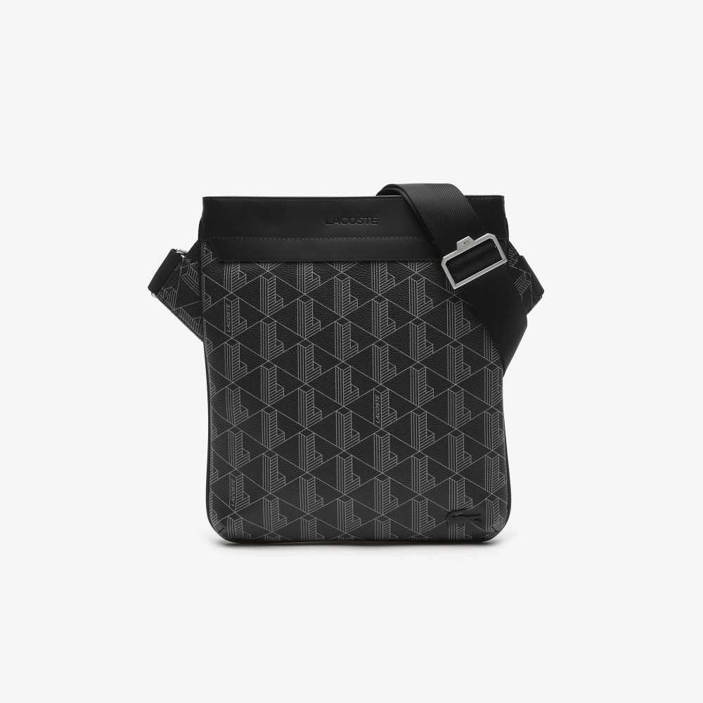 Lacoste The Blend Monogram Print Shoulder Bag Monogram Noir Gris | KWLA-07683