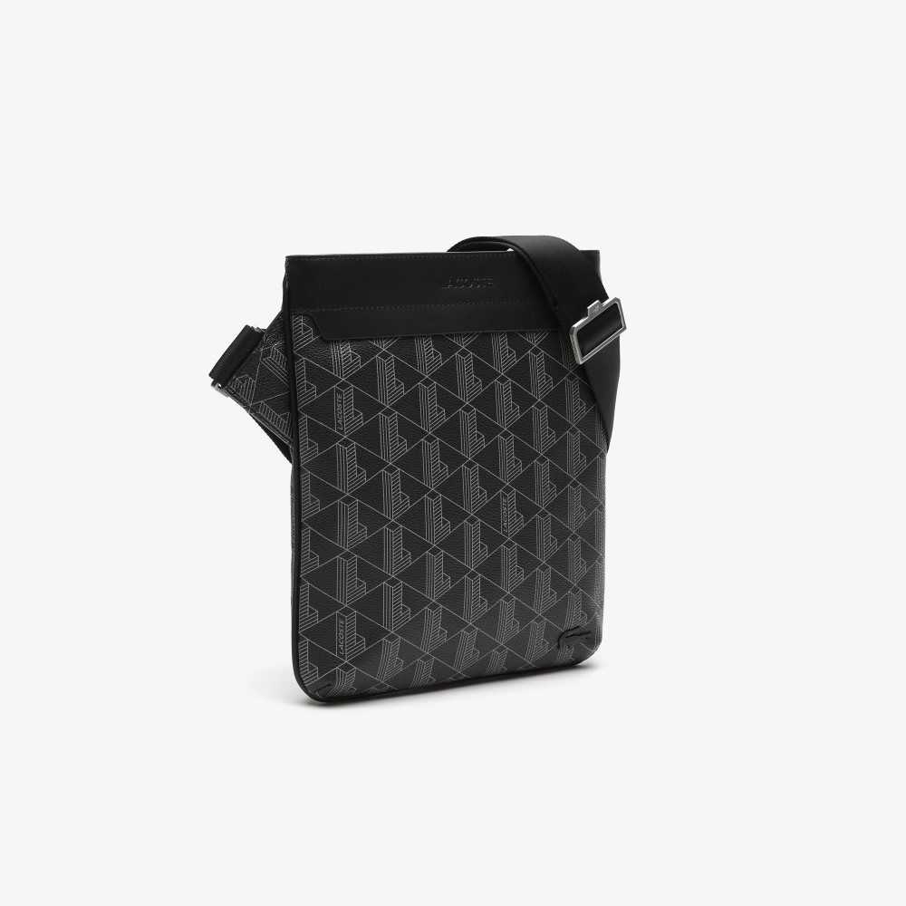 Lacoste The Blend Monogram Print Shoulder Bag Monogram Noir Gris | KWLA-07683